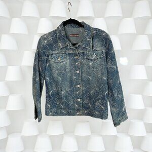 Byblos Blu Embroidered Cropped Denim Jean Jacket Size 8